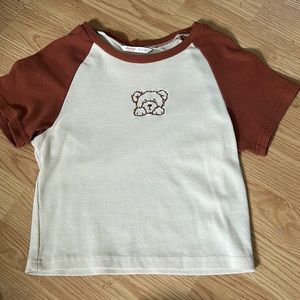 size M brown bear cropped shirt